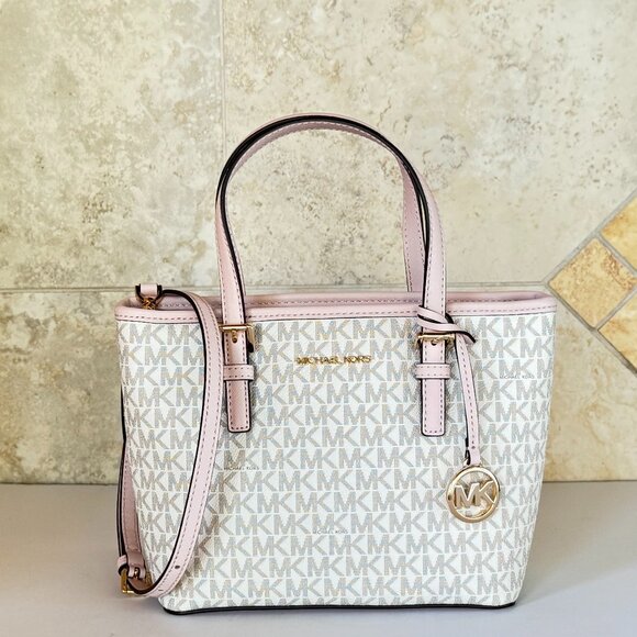 Michael Kors Jet Set XS Carryall Tote Shoulder Crossbody Bag MK Vanilla Pink - Picture 1 of 11